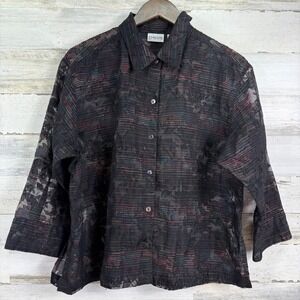Chicos Multicolor Striped Floral Burnout Sheer Button Down Blouse Top Sz 2/US 12